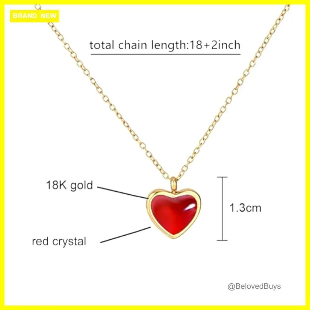 18K Gold Stainless Steel Crystal Heart Pendant Necklace 18